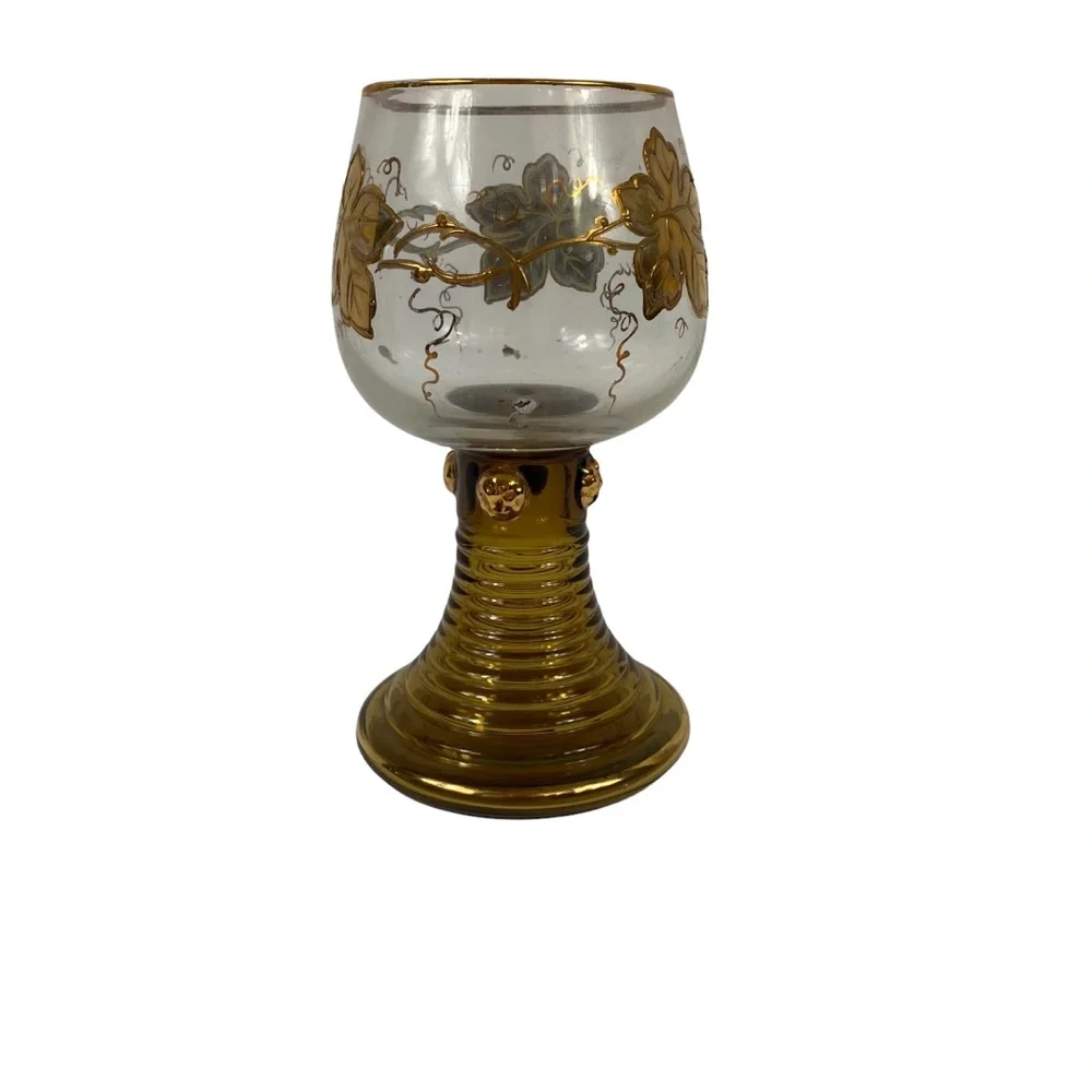 Vintage Germany Burg Weibertreu Gold Goblet Etched Encrusted